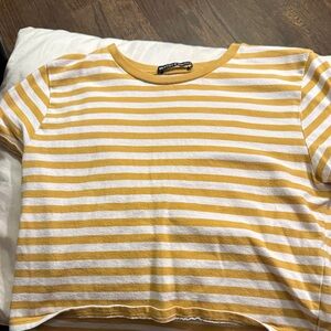 Brandy Melville Yellow and White Striped Crop Top